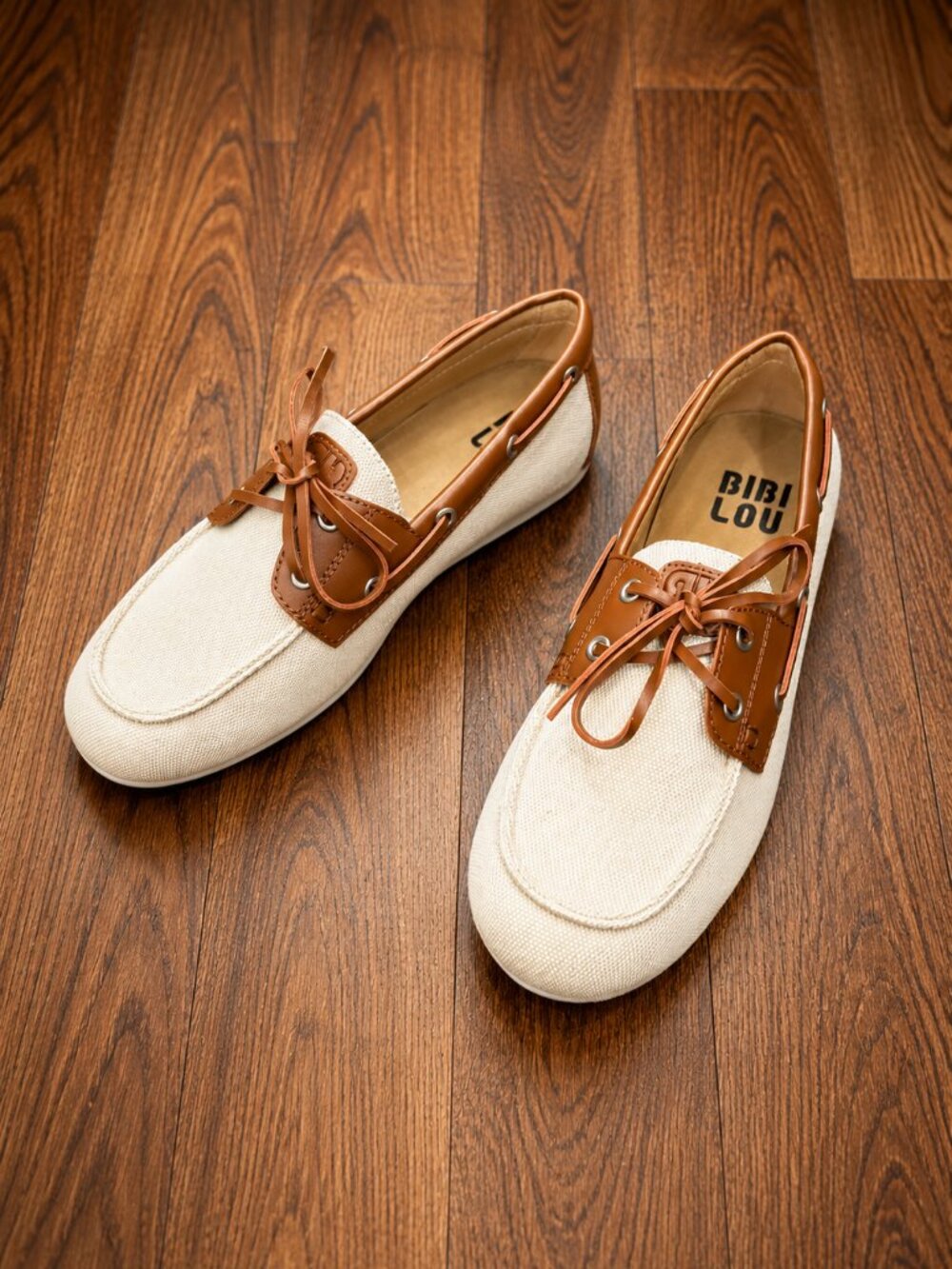 Bibi Lou Tan Loafer Canvas Leather & Canvas Boat Shoes Women’s 9.5 Tan NIB